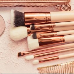 Комплект 15 бр. розови четки за грим + Чантичка за съхранение-foto2