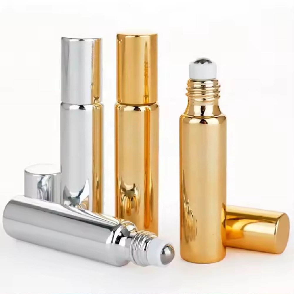 Бутилки с ролкова топка от 10 мл със стъклен корпус и стоманени топчета за парфюм или етерични масла