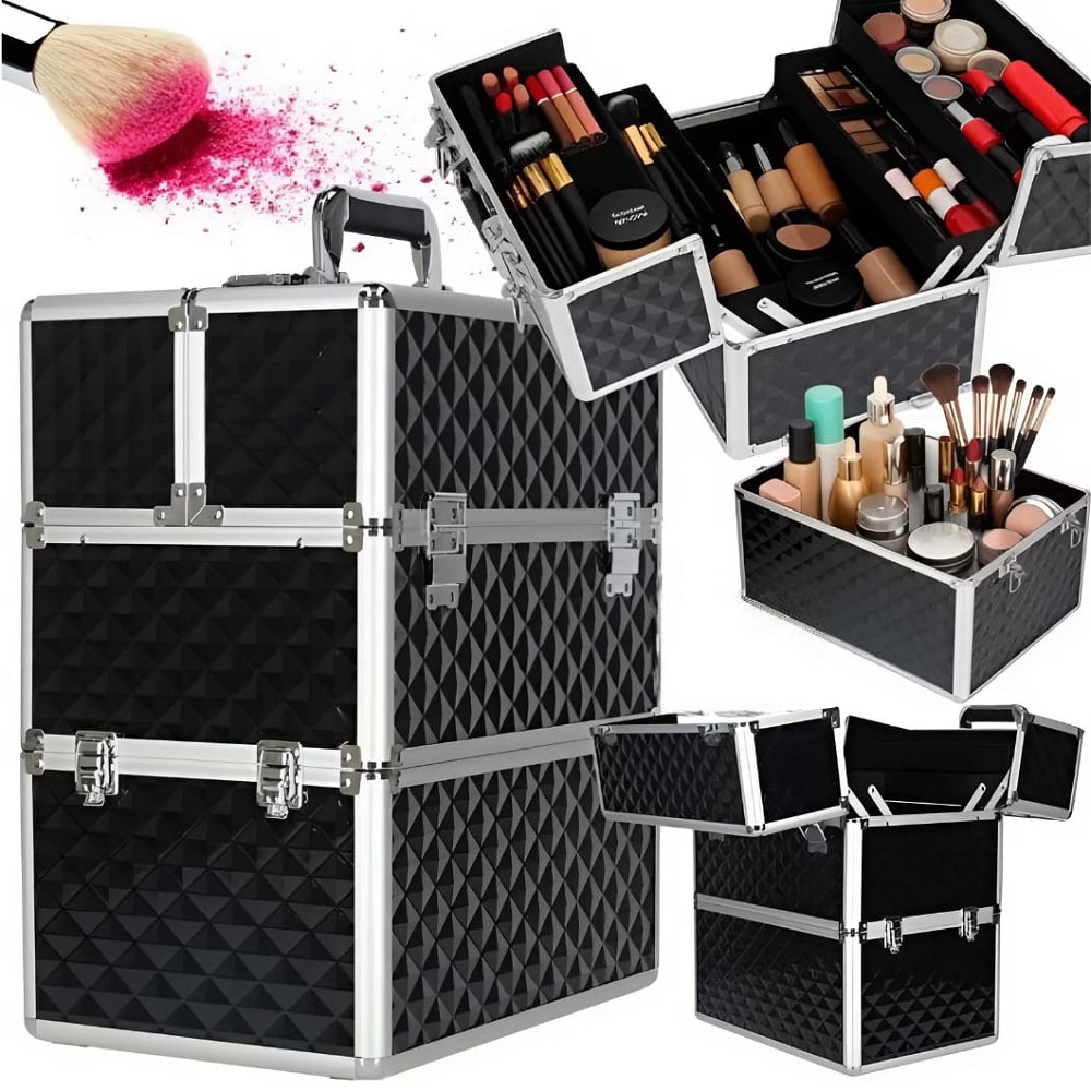 Луксозен Голям козметичен куфар XXL Черен