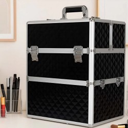 Луксозен Голям козметичен куфар XXL Черен-foto3