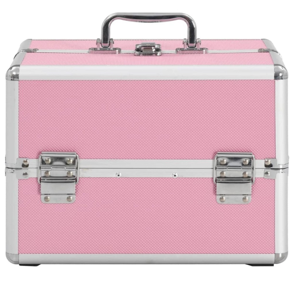Розов козметичен куфар с огледало