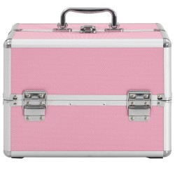 Розов козметичен куфар с огледало-foto5