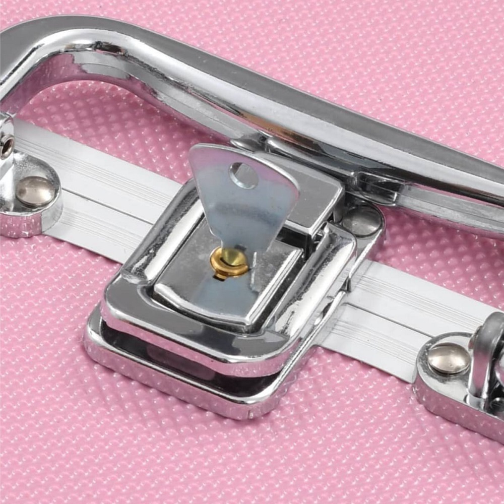 Розов козметичен куфар с огледало