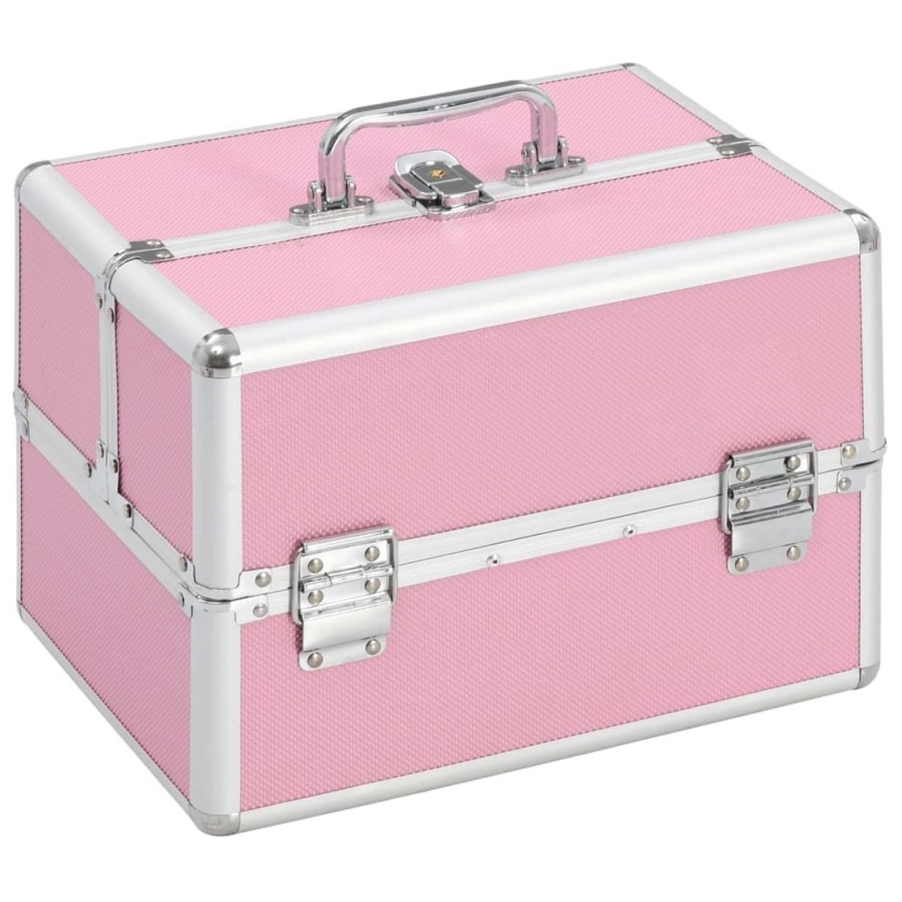 Розов козметичен куфар с огледало