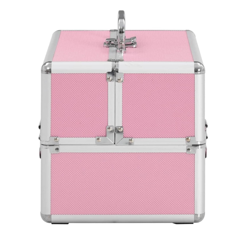 Розов козметичен куфар с огледало