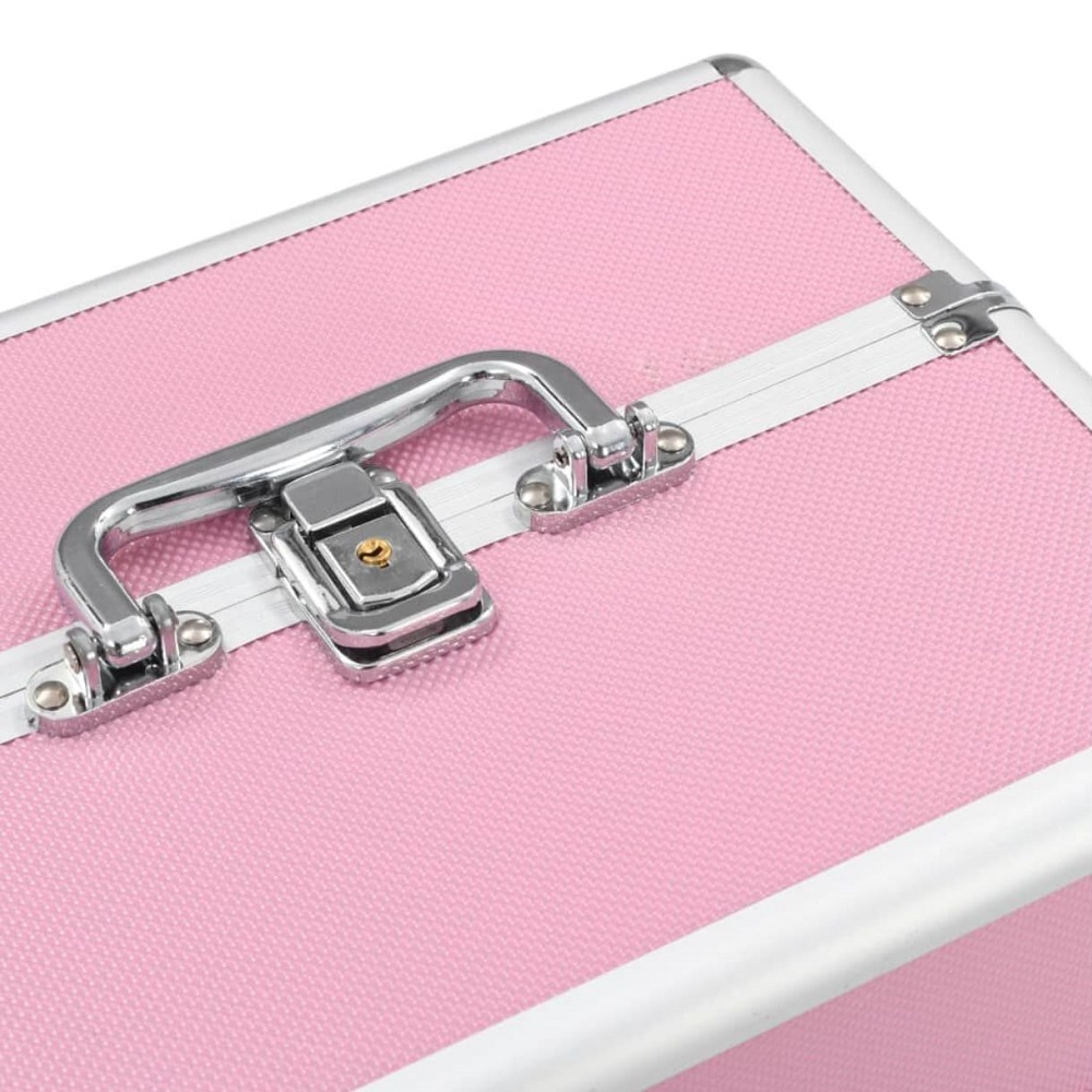 Розов козметичен куфар с огледало