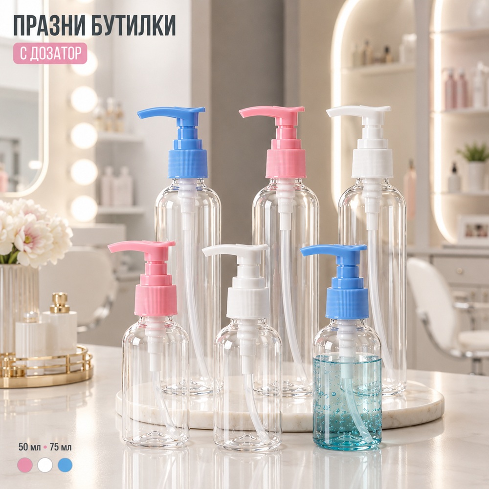 Прозрачни празни бутилки с дозатор