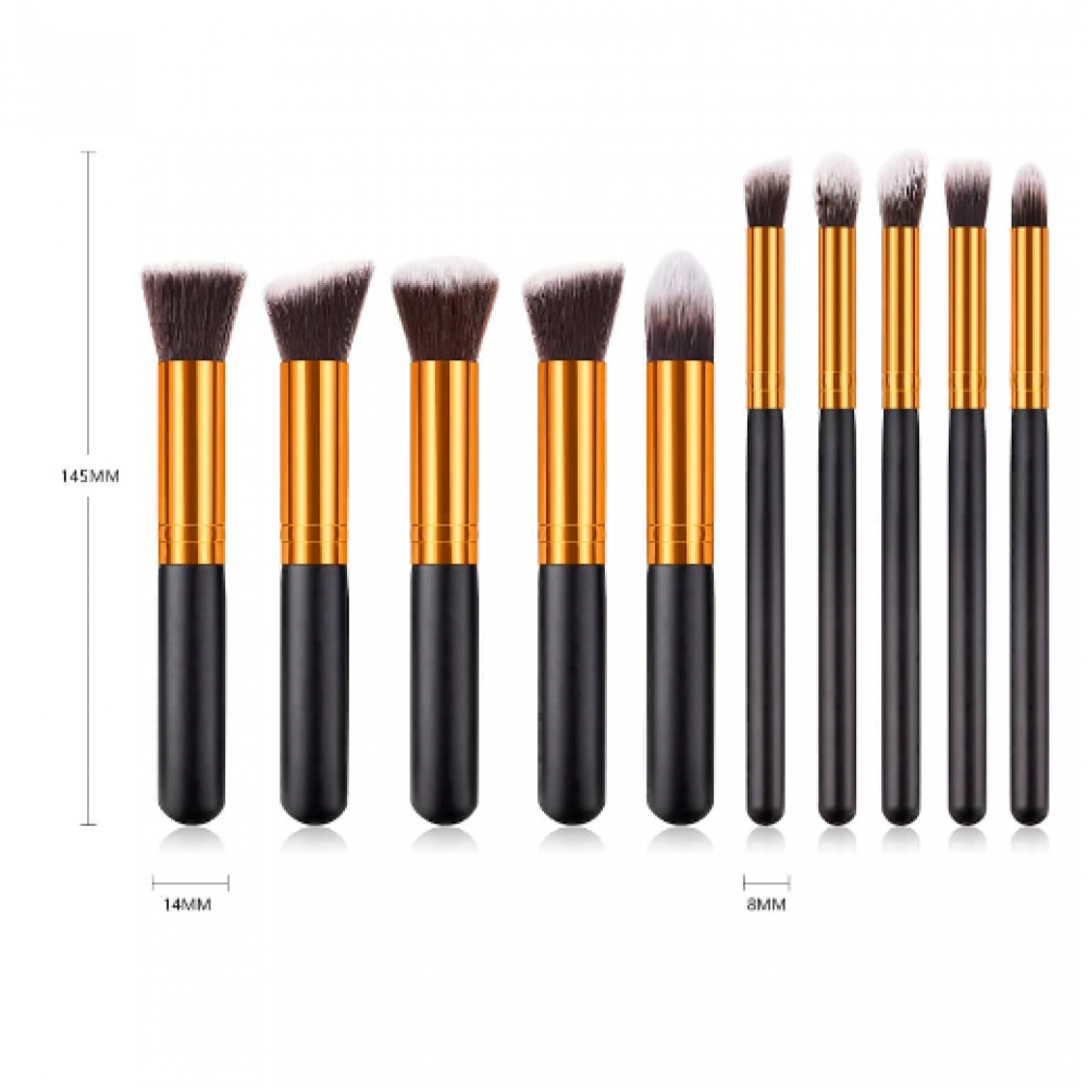 Комплект 10 бр. Четки за Грим черно и златно