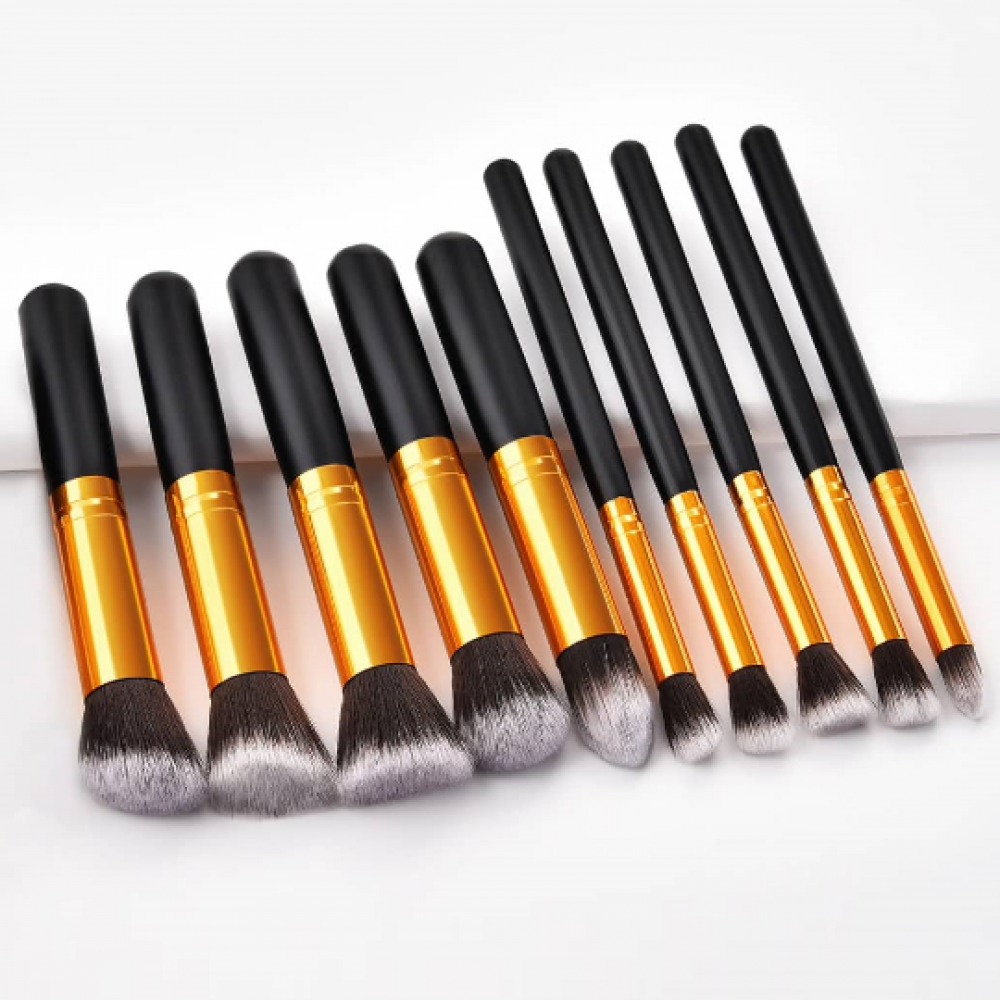 Комплект 10 бр. Четки за Грим черно и златно