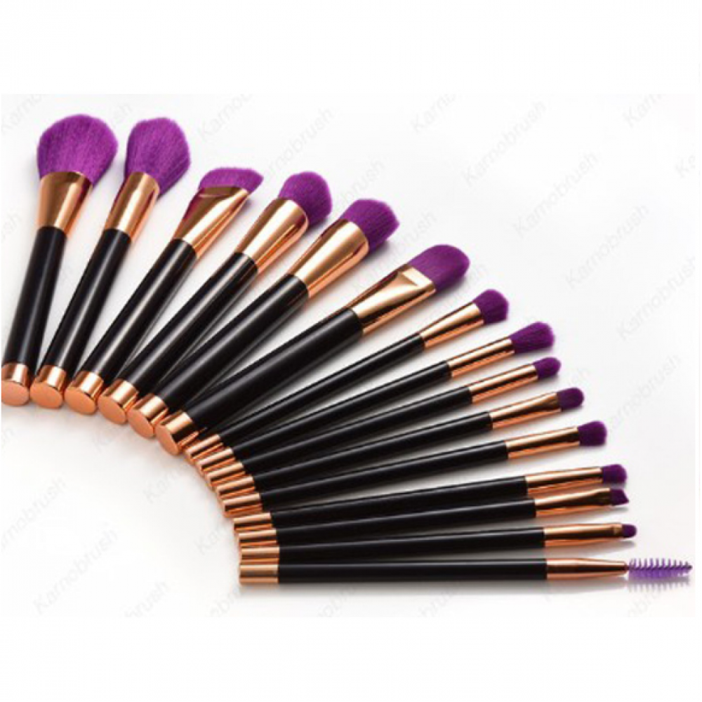 Комплект 15 бр. Четки за Грим черно и лилаво