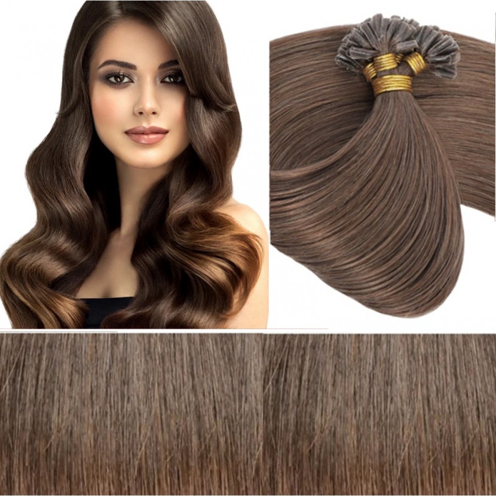 Кичури от естествена коса кафява - 8 - 57 см - 50 гр - 50 бр