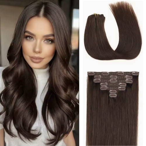 Естествена коса на клипси – 6 части, готова за поставяне 4# Натурално Кафяво Естествена коса на клипси – 6 части, готова за поставяне 4# Натурално Кафяво