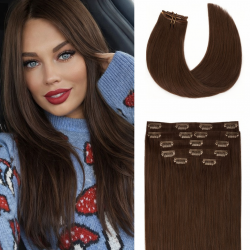 Естествена коса на клипси – 6 части, готова за поставяне #6 Натурално Кафяво