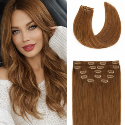 Естествена коса на клипси – 6 части, готова за поставяне #8 Лешник Естествена коса на клипси – 6 части, готова за поставяне #8 Лешник