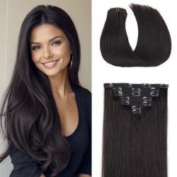 Естествена коса на клипси – 6 части, готова за поставяне 2# Натурално Тъмно Кестеняво