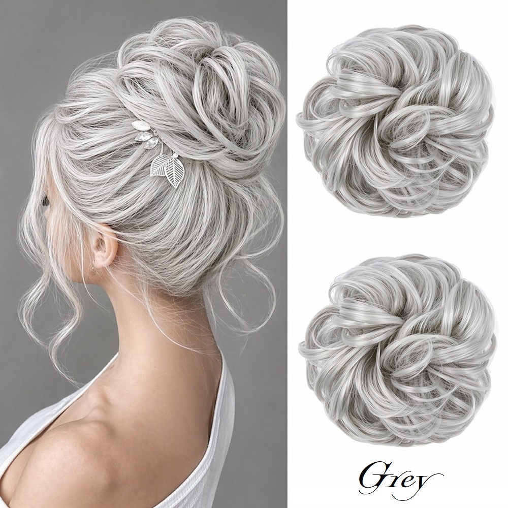 Небрежен кок от коса GREY - Супер качество 