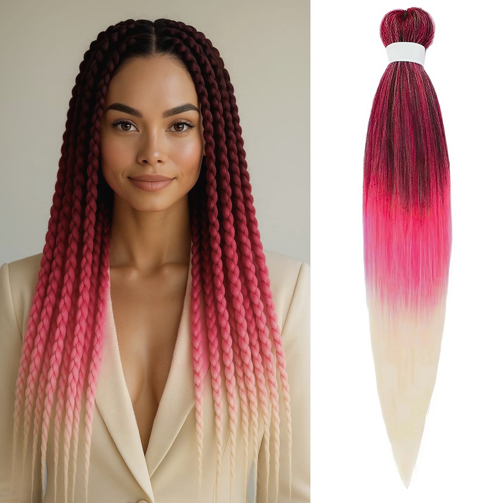 Канекалон за вплитане Лукс качество FR22 Тъмночервено-Цикламено-Русо