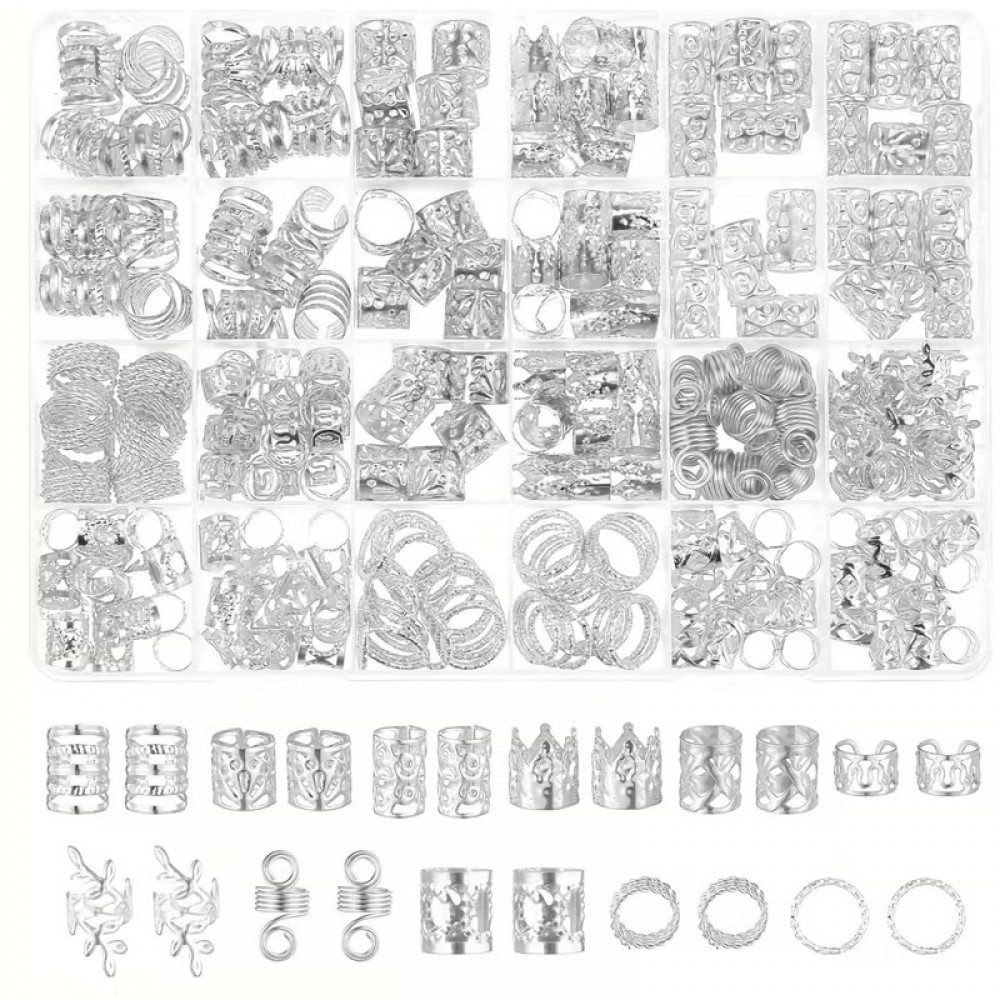 280 бр.бижута за коса и плитки -SILVER