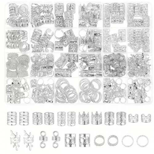 280 бр.бижута за коса и плитки -SILVER