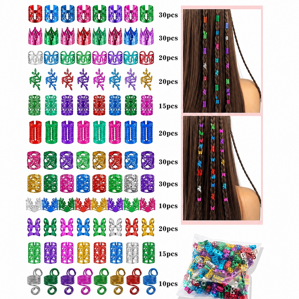 280 бр. Бижута за коса и плитки -COLOR