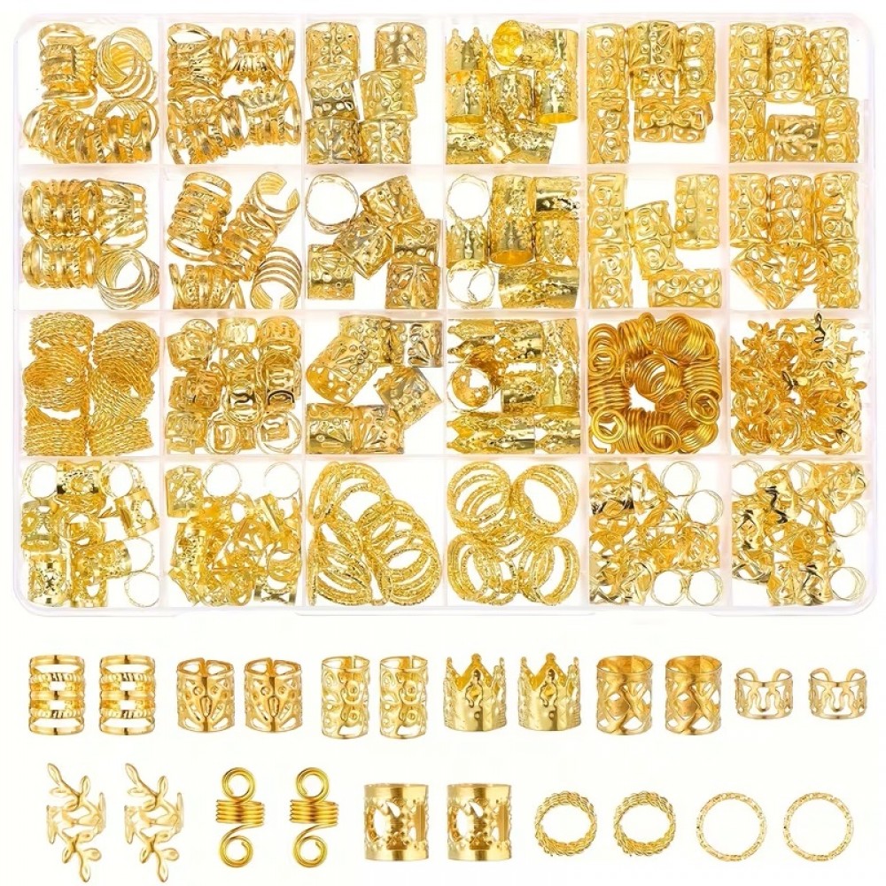 280 бр. Бижута за коса и плитки -GOLD