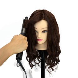 ЛУКС Тъмнокестенява Тренировъчна глава за фризьори с висококачествена коса-foto2