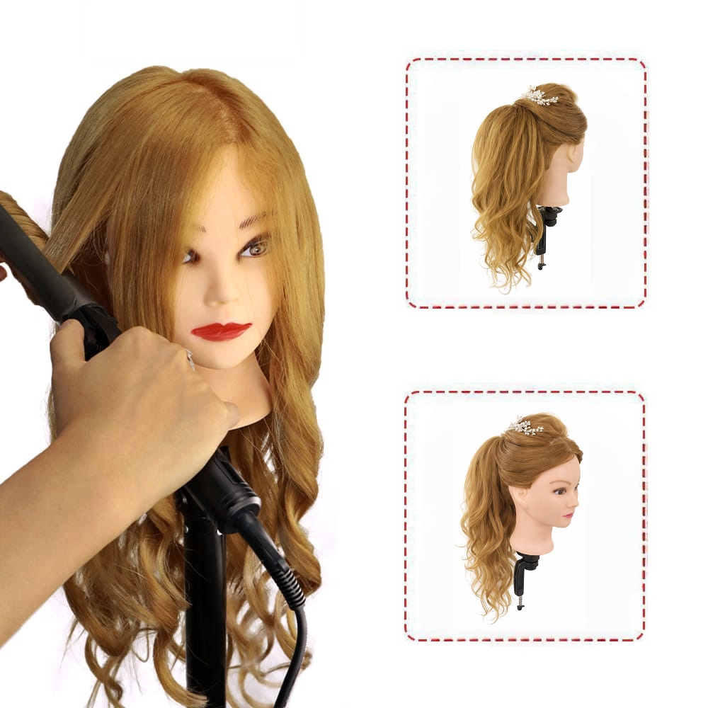 ЛУКС Златен Кестен Тренировъчна глава за фризьори с висококачествена коса