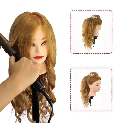 ЛУКС Златен Кестен Тренировъчна глава за фризьори с висококачествена коса