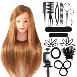 Комплект "Перфектна Прическа 25части" Тренировъчна глава за прически Златен Лешник+Аксесоари за коса