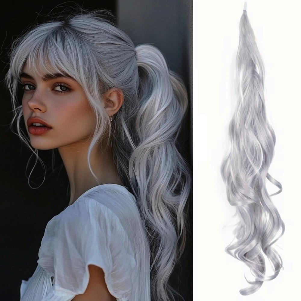 Права конска опашка за удължаване на коса- модел Барби Grey