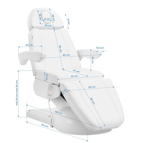Електрически козметичен стол Azzurro Lux с 3 мотора и подгряване – бял