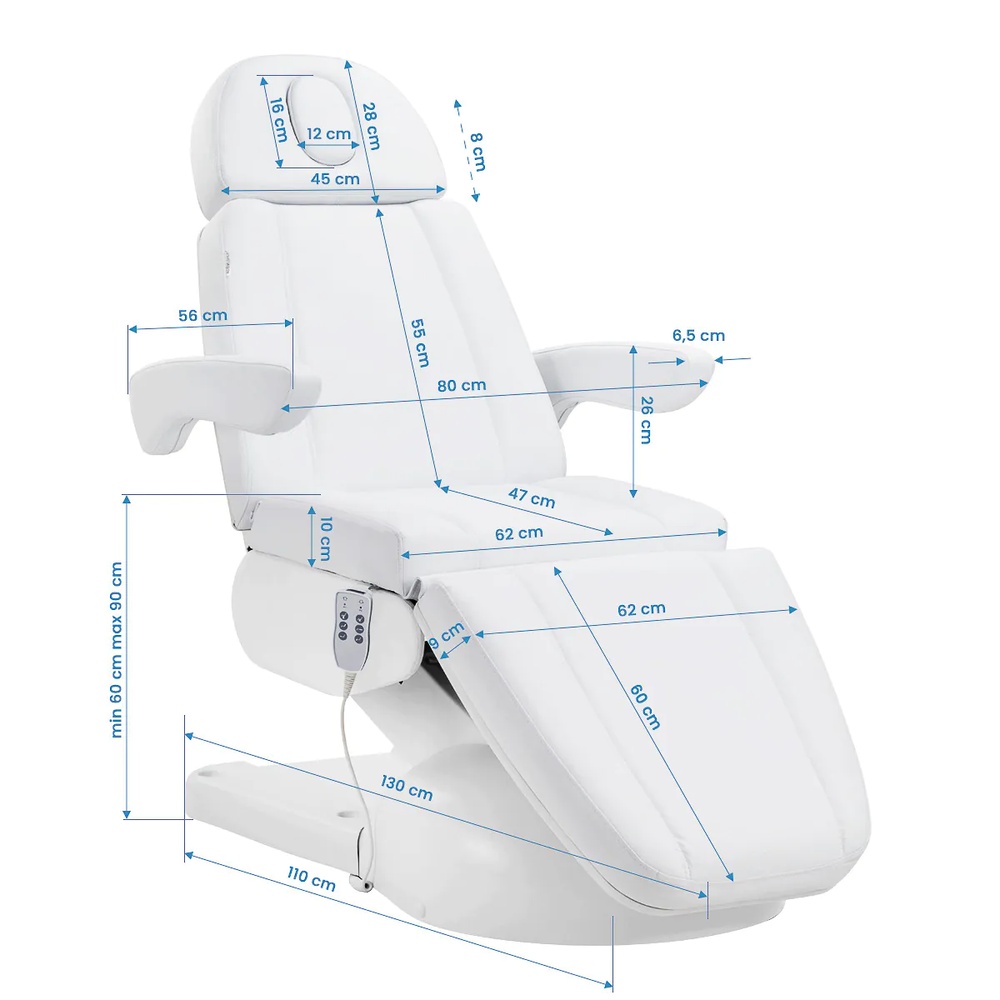 Електрически козметичен стол Azzurro Lux с 3 мотора – бял