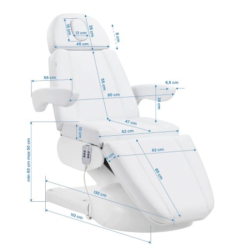 Електрически козметичен стол Azzurro Lux с 3 мотора – бял