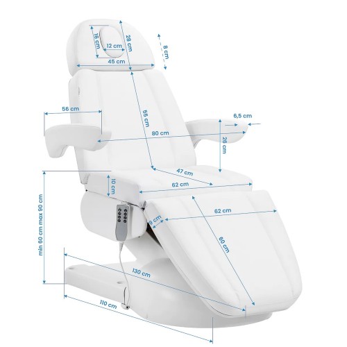 Електрически козметичен стол Azzurro Lux с 4 мотора и люлеещ механизъм – бял
