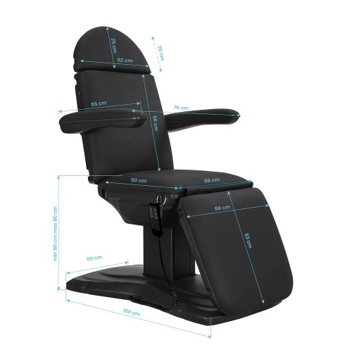 Електрически козметичен стол Sillon Eclipse с 3 мотора Черен