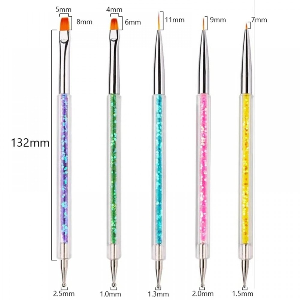 Комплект 5 комбинирани четки с точкатор - брокатени дръжки Комплект 5 комбинирани четки с точкатор - брокатени дръжки