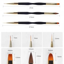 Двойни Черни четки за гел и декорация с ергономична дръжка - 3 броя комплект -foto2