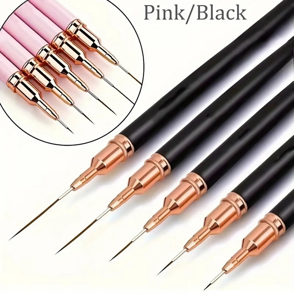Супер Тънки четки за декорация 5бр. комплект Black / Pink за изравняване и фино рисуване Супер Тънки четки за декорация 5бр. комплект Black / Pink за изравняване и фино рисуване