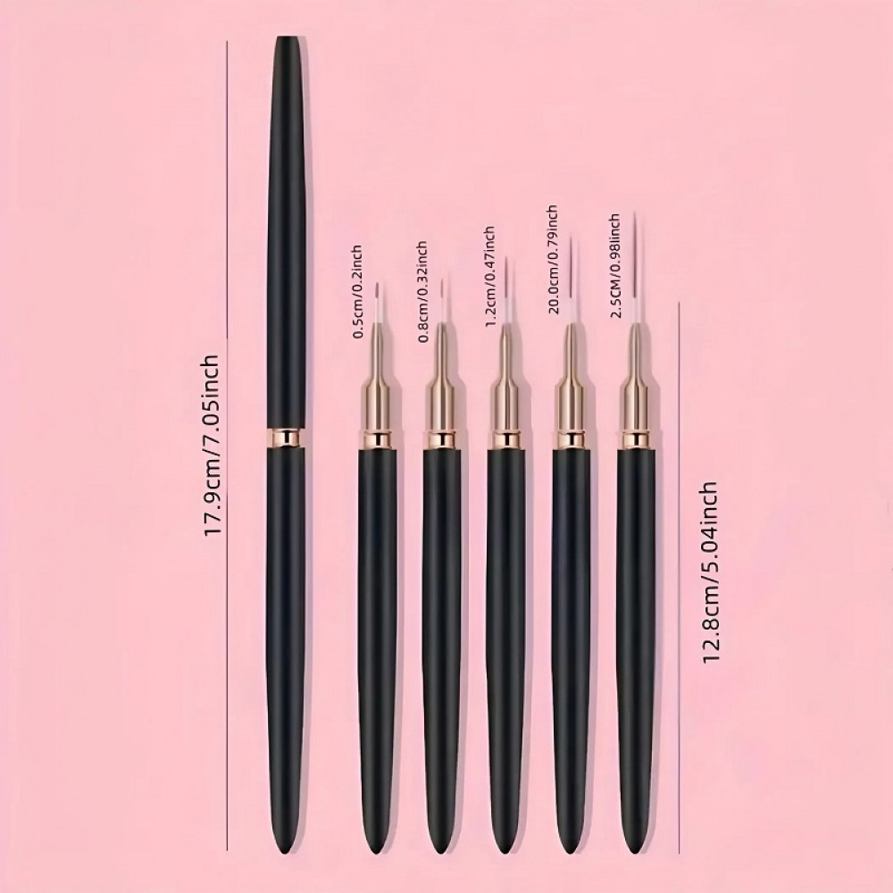 Супер Тънки четки за декорация 5бр. комплект Black / Pink за изравняване и фино рисуване Супер Тънки четки за декорация 5бр. комплект Black / Pink за изравняване и фино рисуване