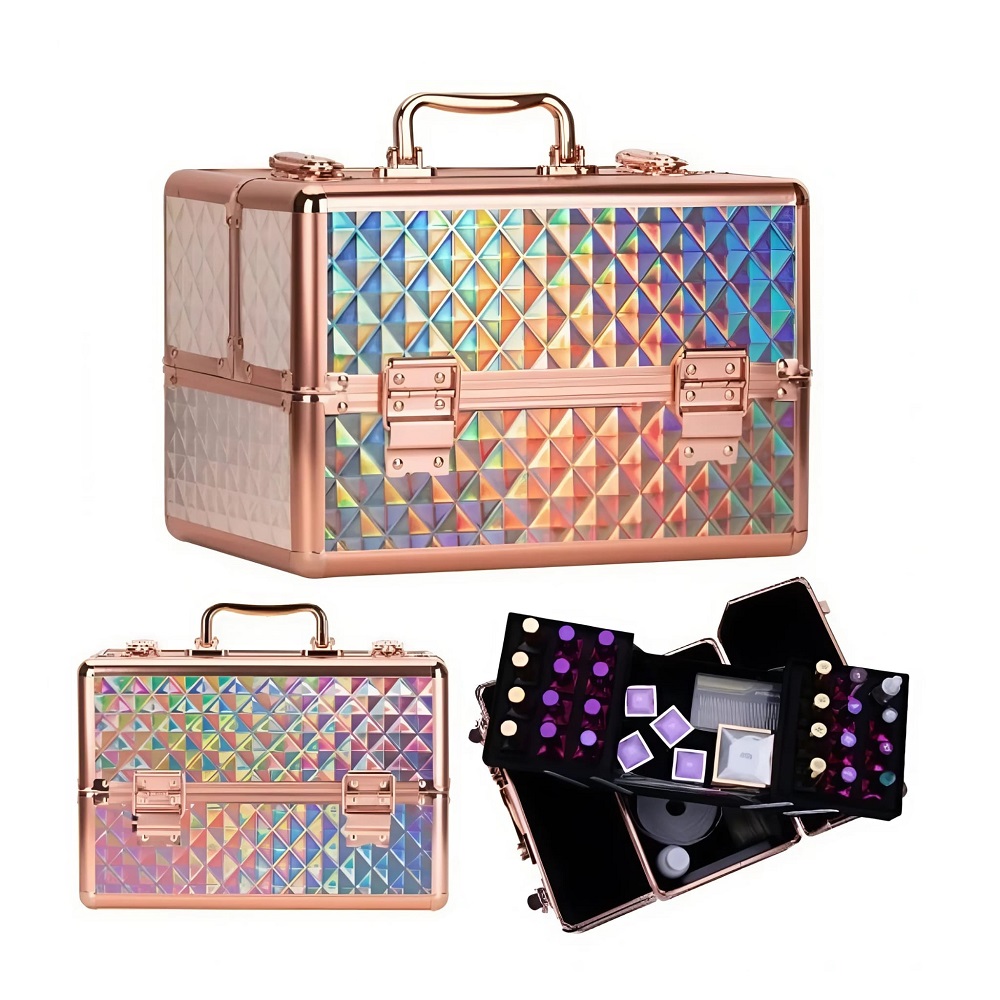 Професионален козметичен куфар за маникюристи – Холограмна роза