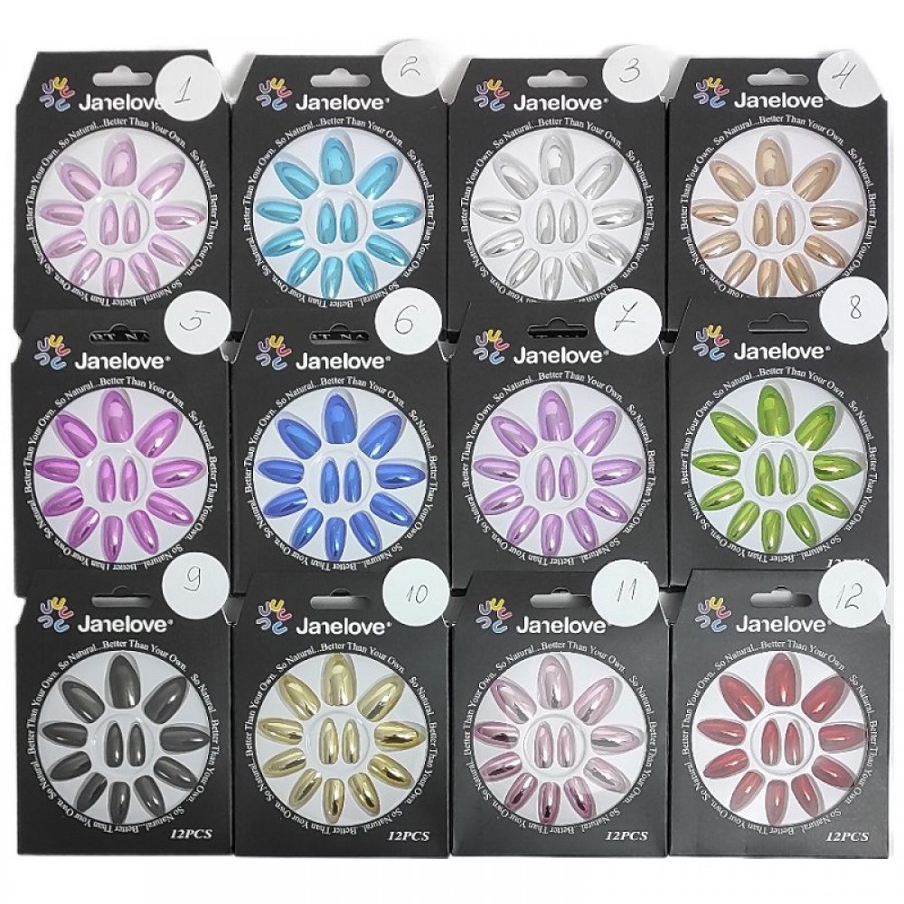 Огледални Цветни Удължители за нокти - 12бр.+ лепило в туба Огледални Цветни Удължители за нокти - 12бр.+ лепило в туба