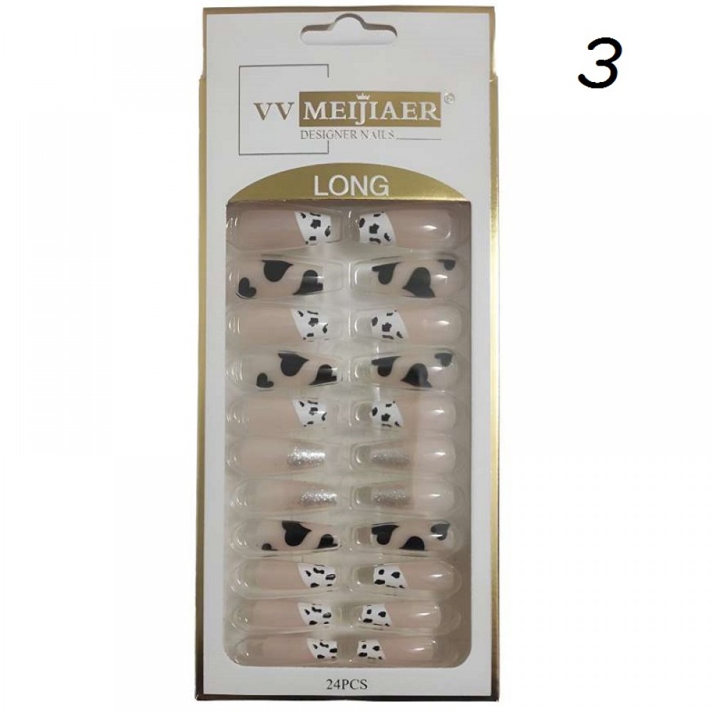 Декорирани Дълги удължители за нокти - 24бр.+ двойно лепящи подложки