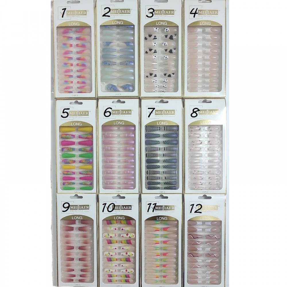 Декорирани Дълги удължители за нокти - 24бр.+ двойно лепящи подложки Декорирани Дълги удължители за нокти - 24бр.+ двойно лепящи подложки