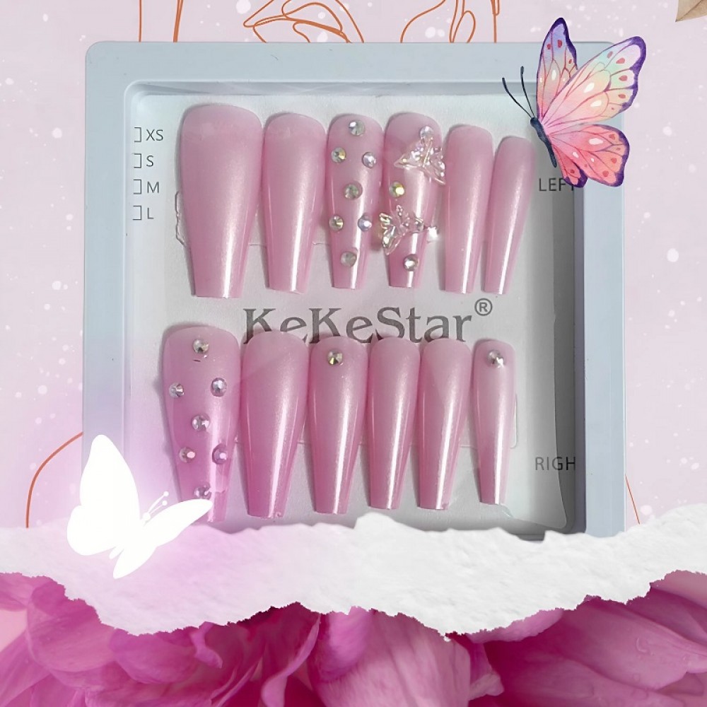 Розови Перлени удължители за нокти - 12бр.+ двойно лепящи подложки