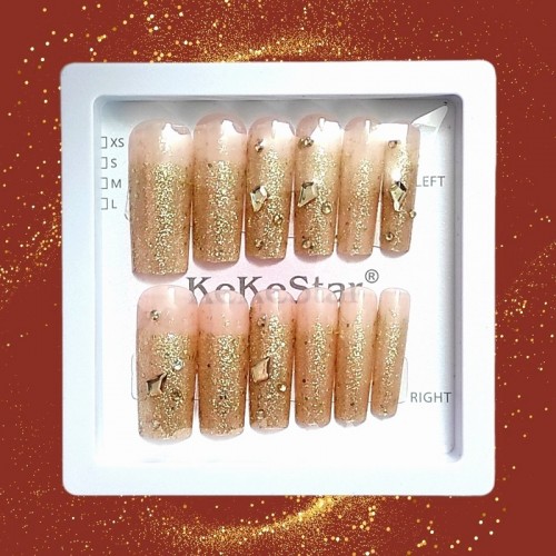 Златни Брокатени удължители за нокти - 12бр.+ двойно лепящи подложки
