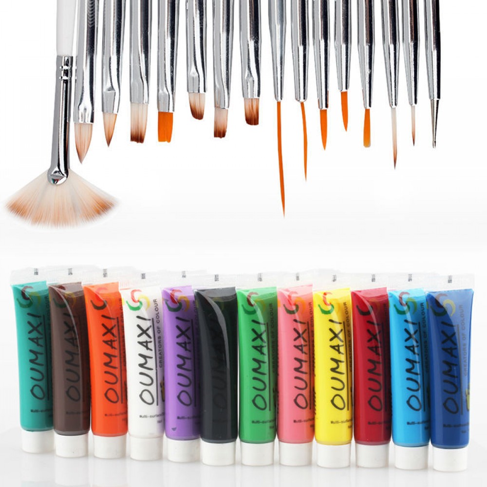 Акрилни бои и 15 броя четки за рисуване по ноктите Акрилни бои и 15 броя четки за рисуване по ноктите