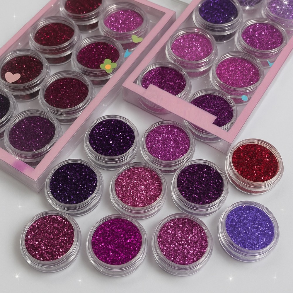 Ситен брокат в червено и лилаво 10 броя Ситен брокат в червено и лилаво 10 броя