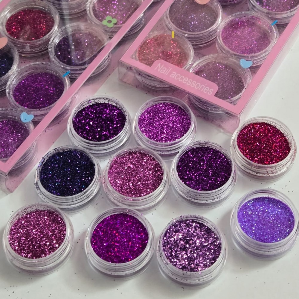 Ситен брокат в червено и лилаво 10 броя Ситен брокат в червено и лилаво 10 броя