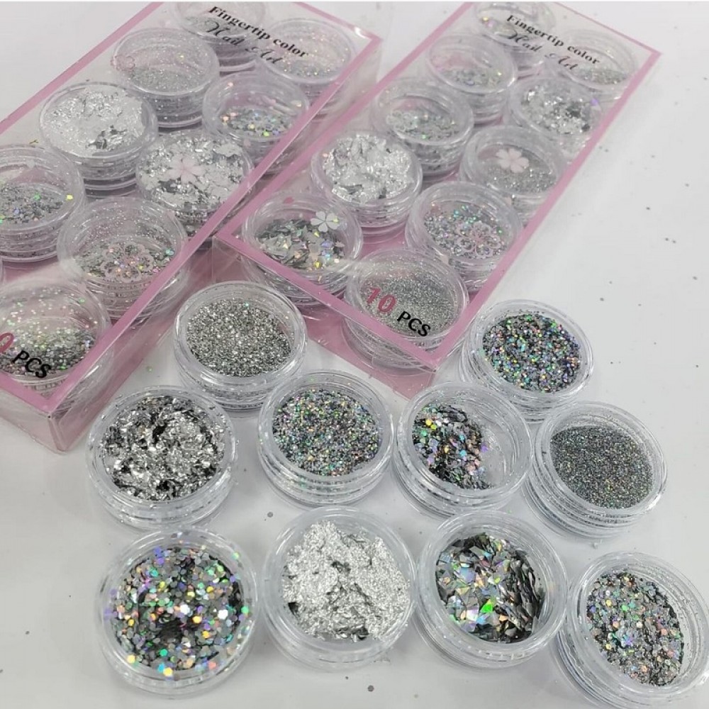 Декорации 10 модела за маникюр в сребърно Декорации 10 модела за маникюр в сребърно