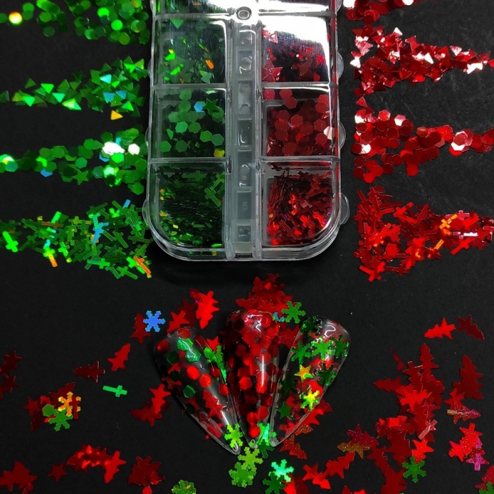 Декорация 12 модела Зелено и Червено Коледни FSP-99-1